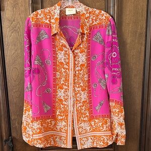 Maeve Orange and Pink 100% Silk Patterned Shirt
